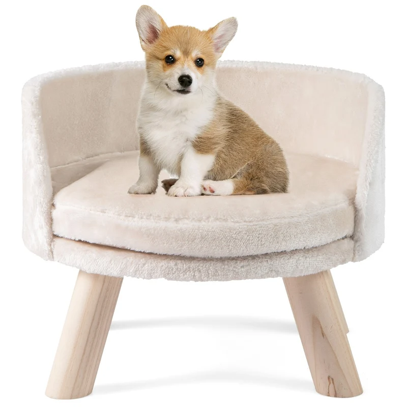 Canapé-lit pour animaux 42 x 42 x 33 cm confort optimal avec coussin rembourré style scandinave en bois blanc 20_0018095