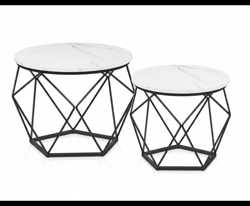 Lot de 2 tables d'appoint modernes élégantes 50 x 40 cm et 40 x 36 cm en panneau d'aggloméré marron 12_0009812