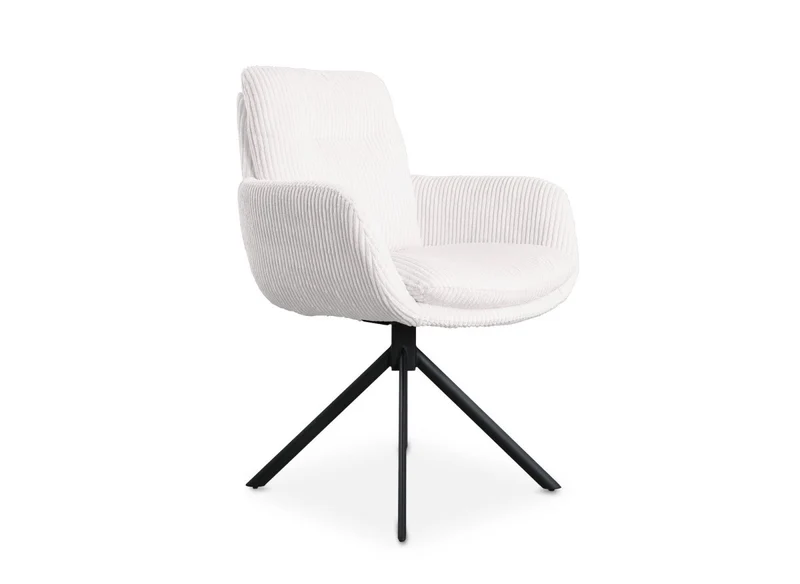 Chaise design avec accoudoirs en velours côtelé blanc écru LOLA