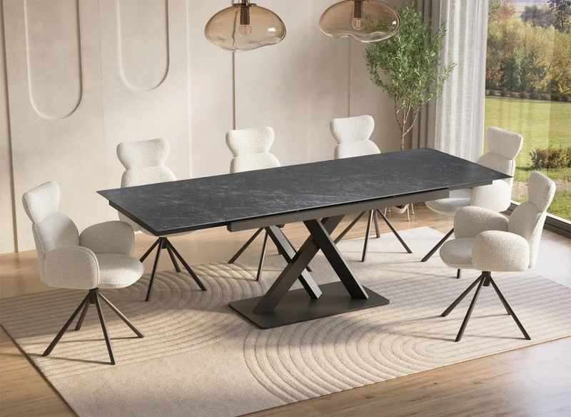 Table à manger extensible en céramique noire 10 personnes 160-240 cm ELEGANCE