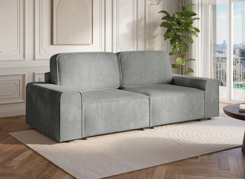 Canapé convertible 3 places avec coffre en velours côtelé épais gris DONA