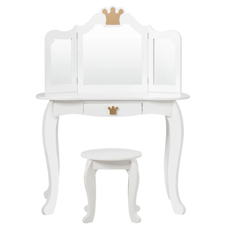Coiffeuse enfant avec miroir amovible 80 x 42 x 105 cm robuste spacieux polyvalent en MDF blanc 20_0020081