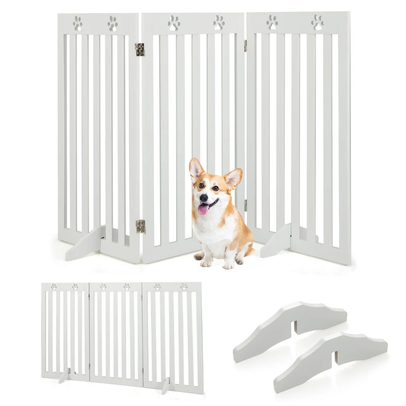 Lot de 3 panneaux barrière autoportante 151,5 x 89,5 x 1,5 cm sécurité chien pliable décoratif en MDF blanc 20_0010607