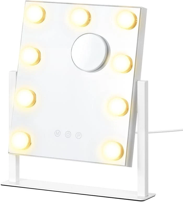 Miroir de coiffeuse design moderne 58 x 43 cm avec contrôle tactile et éclairage LED en verre blanc mat 12_0013020