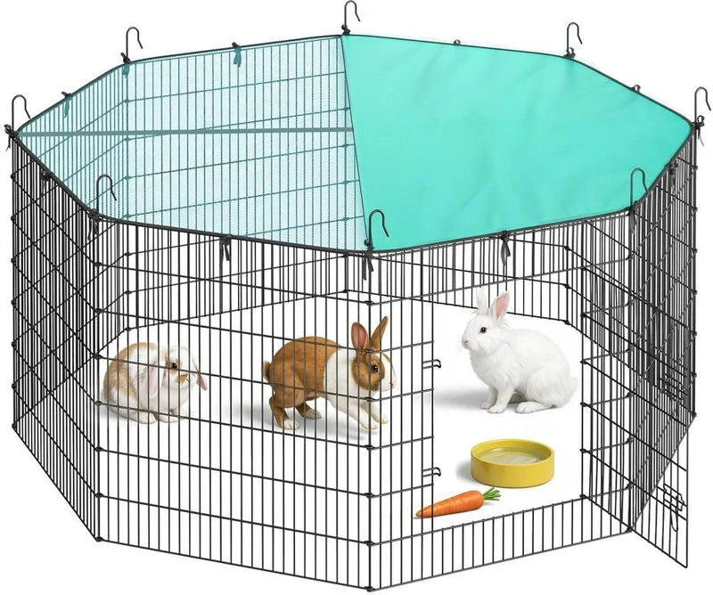 Enclos pour petits animaux octogonal 175 x 175 x 80 cm avec toit respirant protection solaire en acier noir 12_0012132