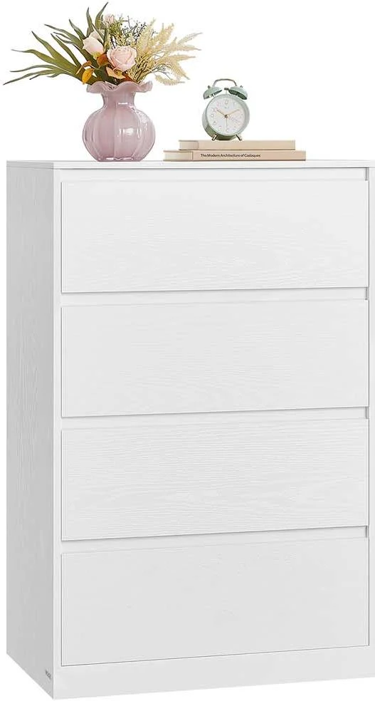 Commode de rangement moderne 40 x 60 x 97,4 cm avec 4 tiroirs style épuré chambre en aggloméré blanc neige 12_0012451