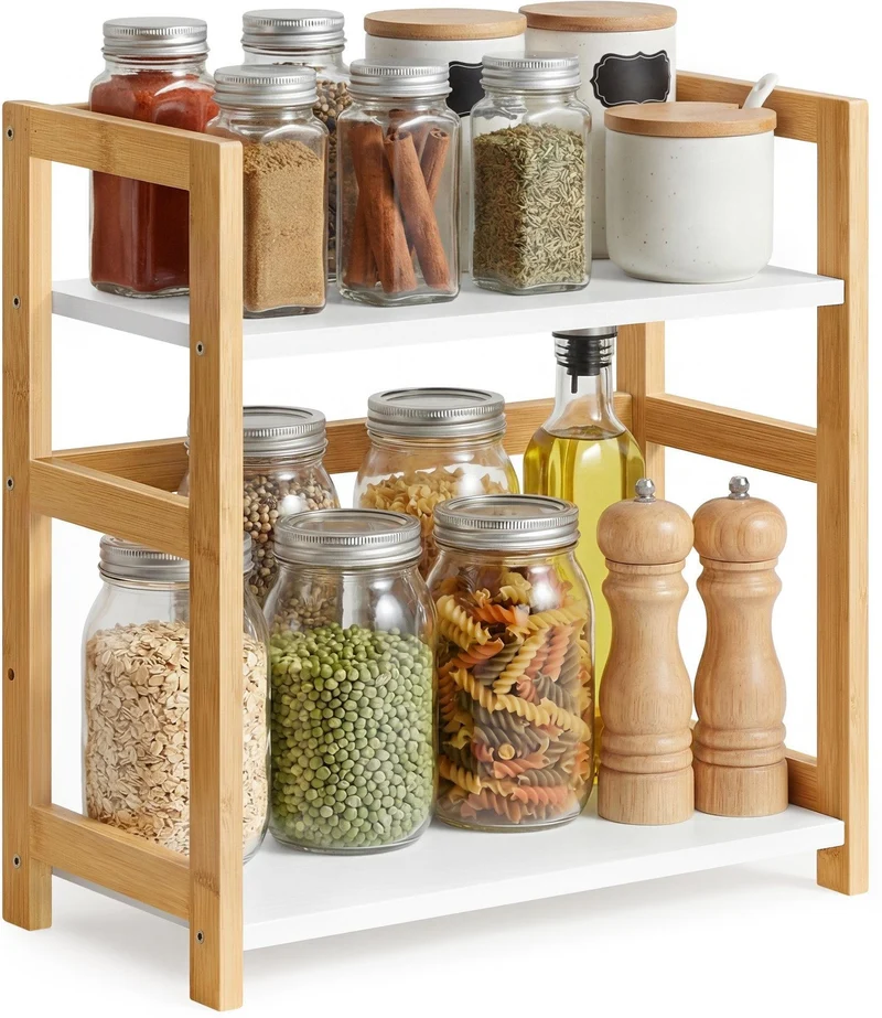 Étagère de rangement à 2 niveaux cuisine bureau 18,6 x 41 x 41 cm design moderne en MDF marron 12_0010626