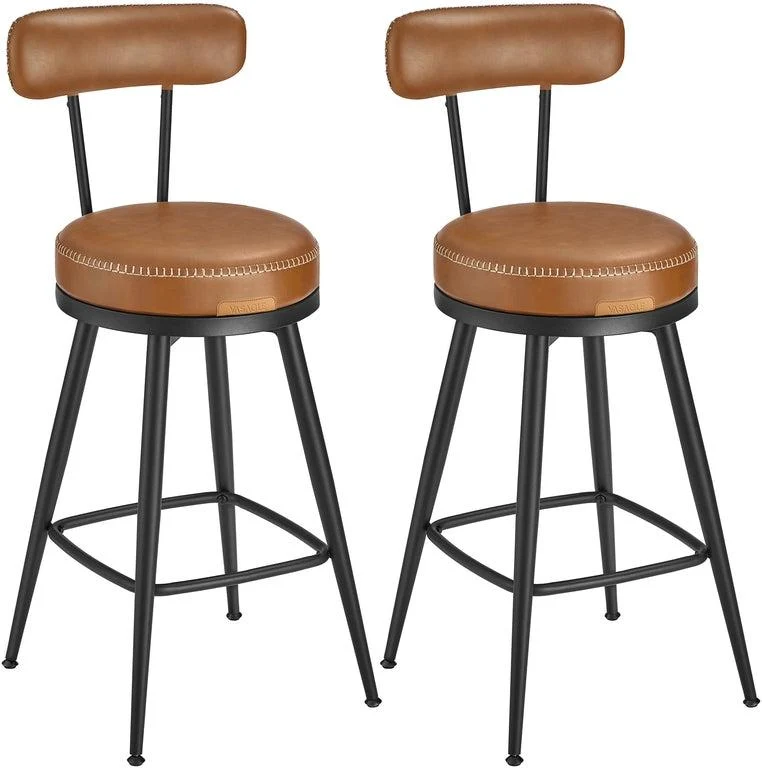 Lot de 2 tabourets de bar design moderne ergonomiques 54 x 54 x 91 cm en PU marron caramel 12_0012025