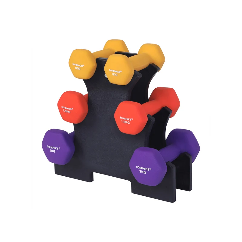 Lot de 6 haltères hexagonaux antiglisse musculation entraînement 2 x 1,0 kg 2 x 1,5 kg 2 x 2,0 kg en vinyle noir 12_0008189