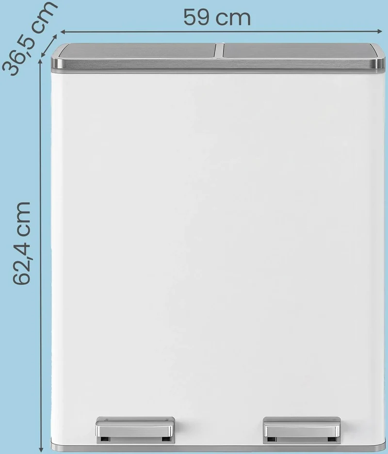 Poubelle à double compartiment 59 x 32,5 x 65,2 cm anti-traces de doigts design moderne cuisine en acier inox 12_0013108