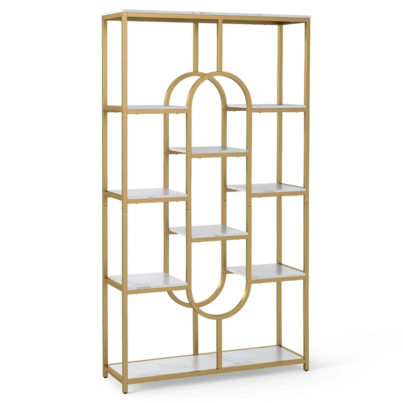 Bibliothèque à 5 niveaux 95 x 30 x 175 cm rangement ouvert design moderne en métal blanc 20_0017772
