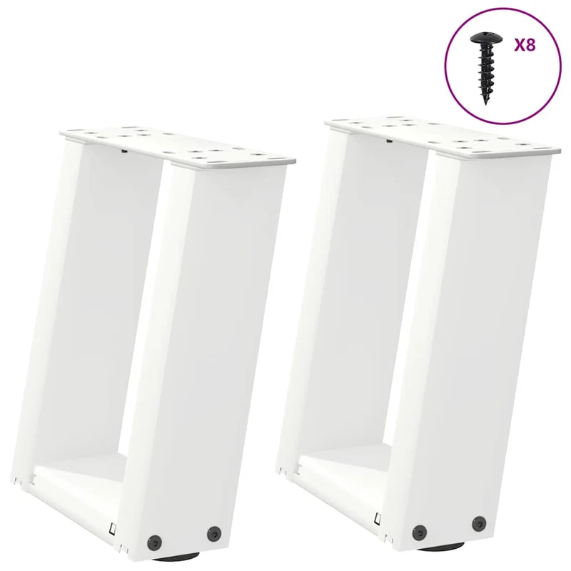 Lot de 2 pieds de table basse en U inclinés 30 x 30 cm stable moderne en acier blanc 02_0057022
