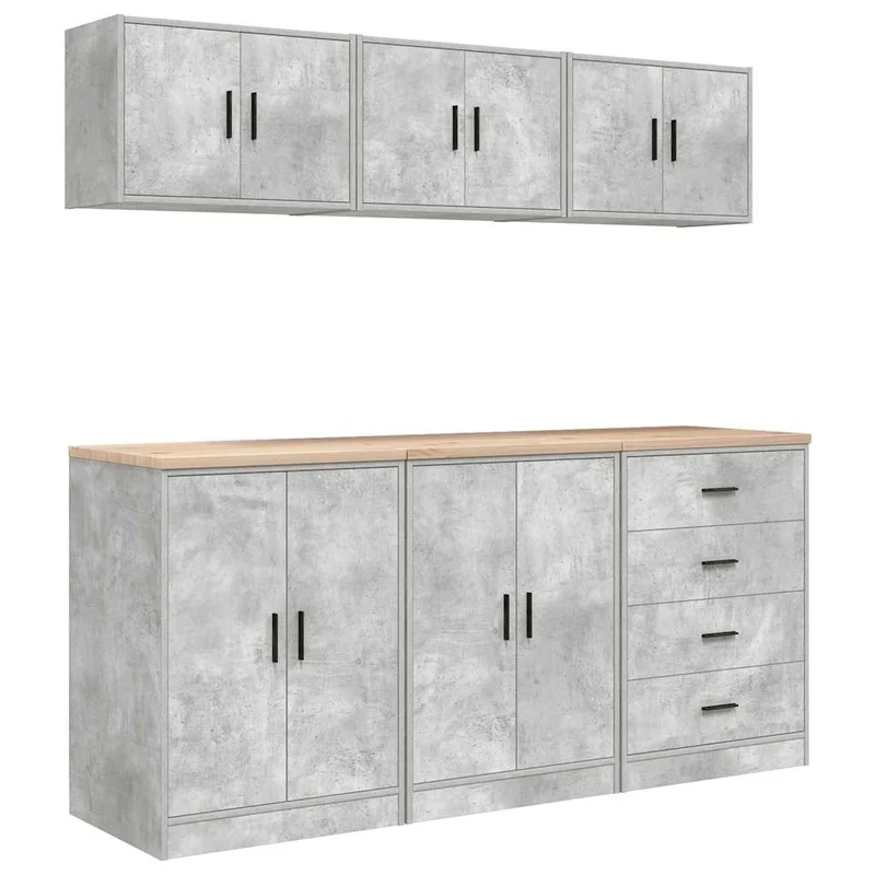Lot de 6 armoires de rangement de garage fonctionnelles 60 x 51 x 85 cm style moderne en bois d'ingénierie gris béton 02_0055820
