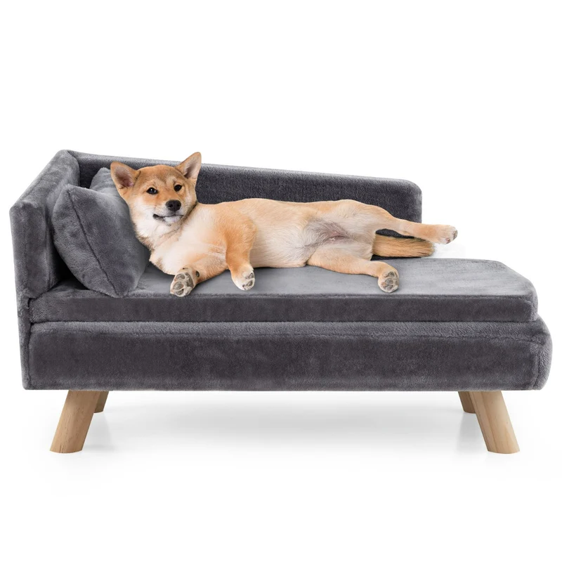 Canapé surélevé pour animaux 81 x 51 x 47 cm confort optimal design moderne en tissu peluche gris 20_0018947