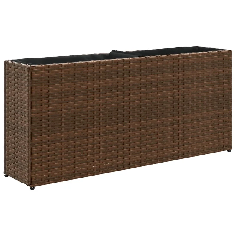 Jardinière bac lit surélevé plantes fleurs terrasse jardin avec 2 pots 90 x 20 x 40 cm résine tressée marron 02_0038084