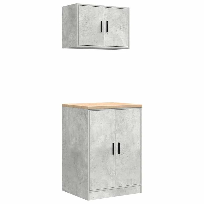 Lot de 2 armoires de garage fonctionnelles avec surface de travail 60 x 51 x 85 cm en bois d'ingénierie gris béton 02_0055795