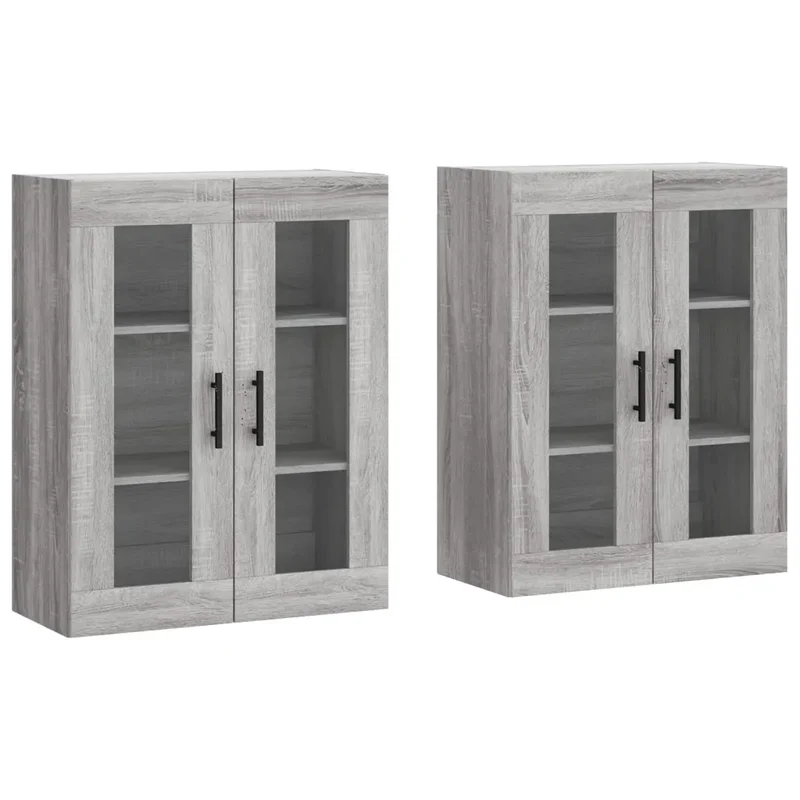 Lot de 2 armoires murales rangement décoratif 69,5 x 34 x 90 cm en bois d'ingénierie sonoma gris 02_0055449