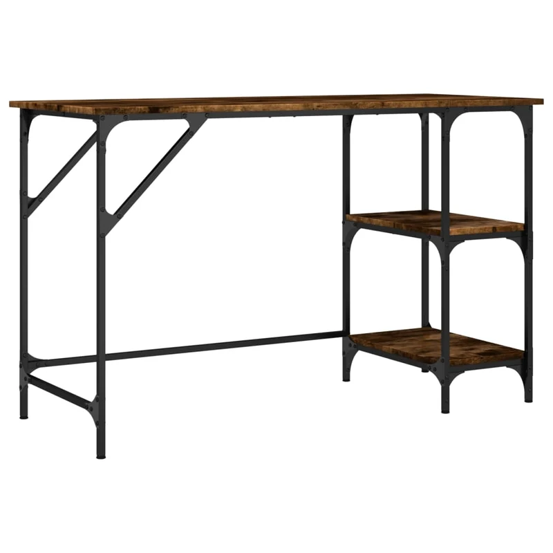 Bureau table poste de travail meuble d'ordinateur informatique étude chêne fumé 120 x 50 x 75 cm métal et bois d'ingénierie brun 02_0023572
