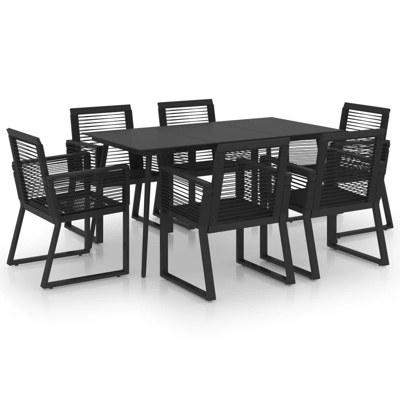 Ensemble à dîner salon de jardin meuble d'extérieur 7 pièces rotin pvc noir 02_0014237