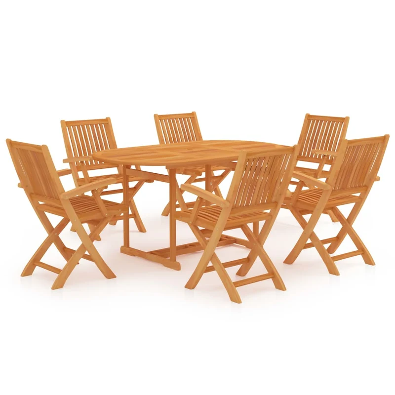Ensemble de salle à manger de jardin meuble extérieur 7 pièces bois de teck massif 02_0013941