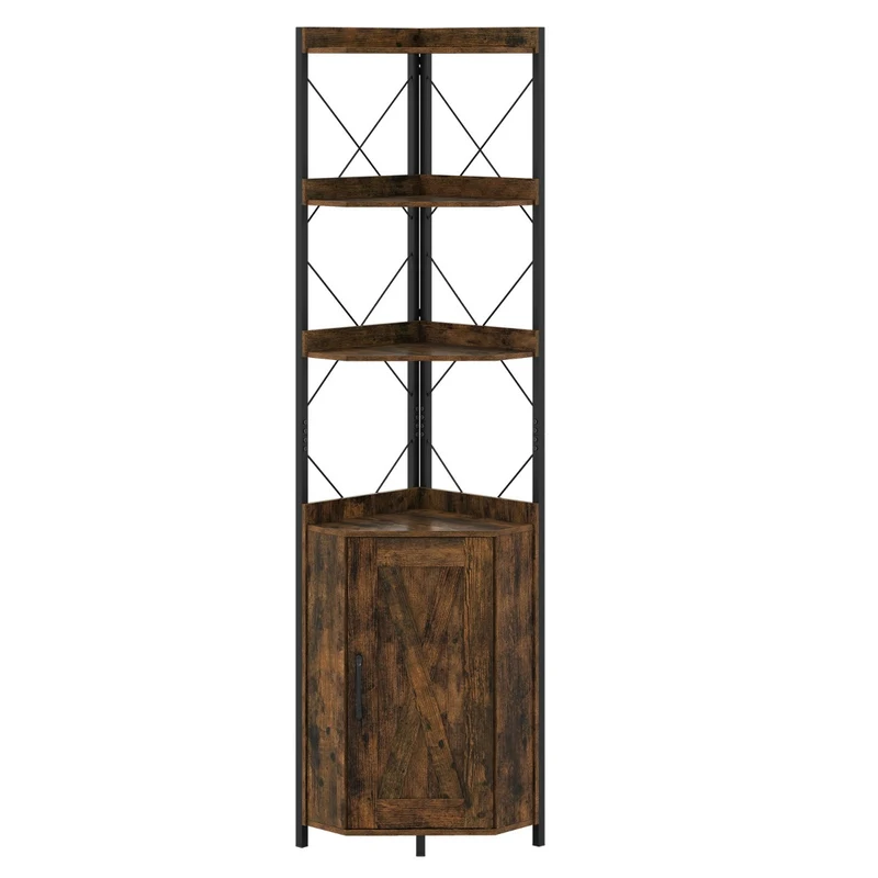 Armoire d'angle avec rangement et étagères ouvertes 38 x 38 x 180 cm design industriel multi-usages en bois d'ingénierie marron 20_0019082