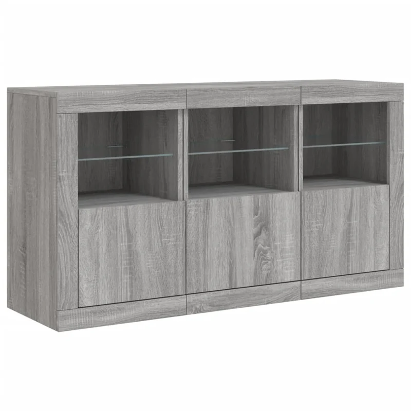 Buffet bahut commode armoire meuble de rangement organisateur cuisine salle de séjour salon avec lumières LED sonoma 123 x 37 x 67 cm gris 02_0030050