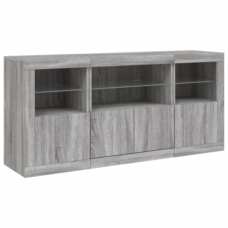 Buffet bahut commode armoire meuble de rangement organisateur cuisine salle de séjour salon avec lumières LED sonoma 142,5 x 37 x 67 cm gris 02_0030053