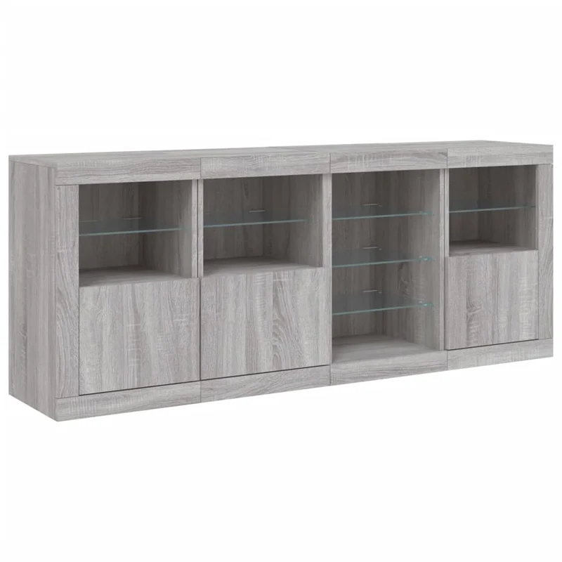 Buffet bahut commode armoire meuble de rangement organisateur cuisine salle de séjour salon avec lumières LED sonoma 164 x 37 x 67 cm gris 02_0030060