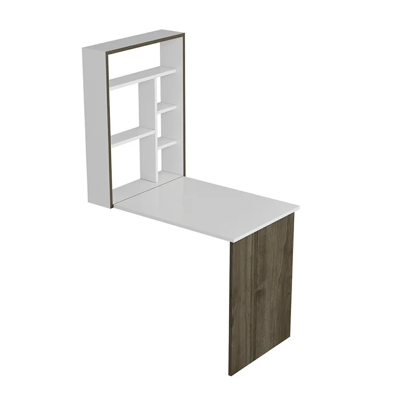 Bureau poste de travail table mural greve rabattable avec étagère intégrée 82 x 62 x 16 cm blanc / effet noyer 03_0006629