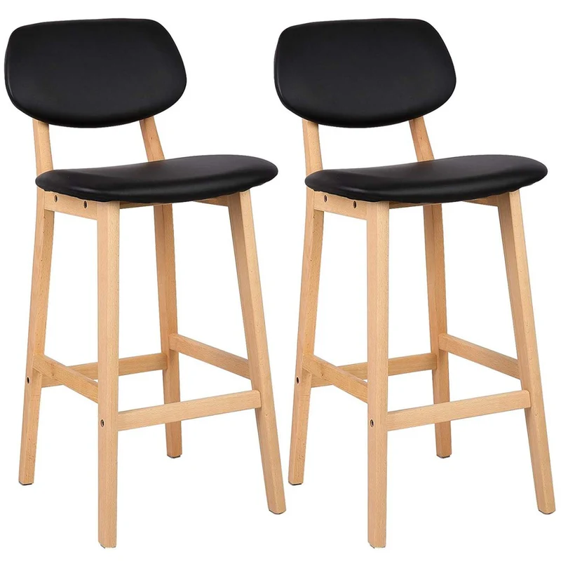 Tabourets de bar en synthétique avec structure en bois set de 2 pièces noir 19_0000449