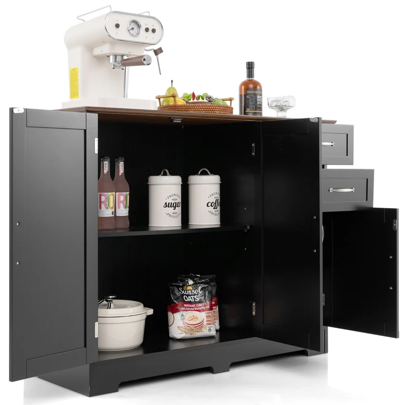 Buffet cuisine 100 x 40 x 78 cm grand espace de rangement pratique design moderne en MDF noir 20_0010796