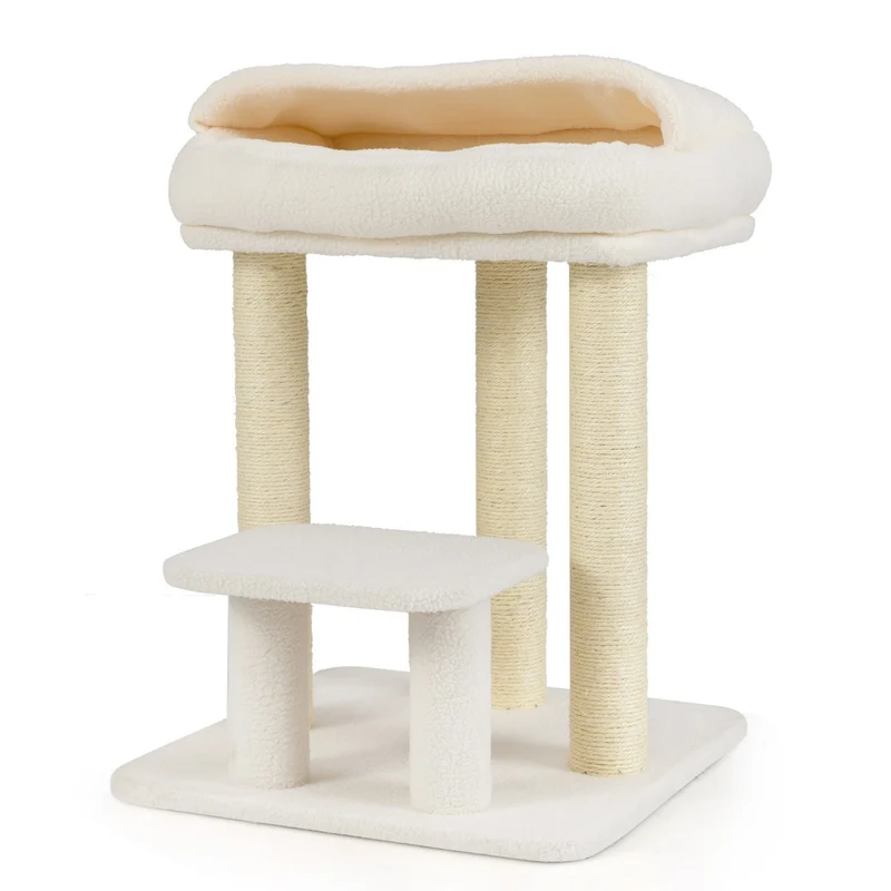 Arbre à chat design pour chats d'intérieur 47,5 x 47,5 x 61 cm confort supérieur finition en polaire sherpa blanc 20_0010161