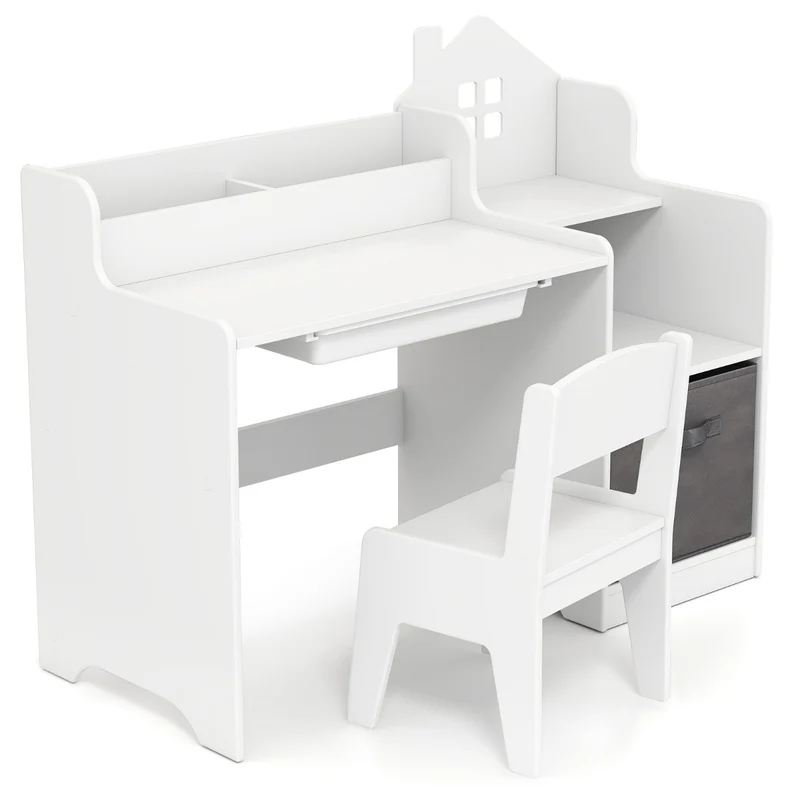 Ensemble de meubles pour enfants bureau et chaise 94 x 40 x 76.5 cm confort ergonomique design moderne en mdf blanc 20_0017441