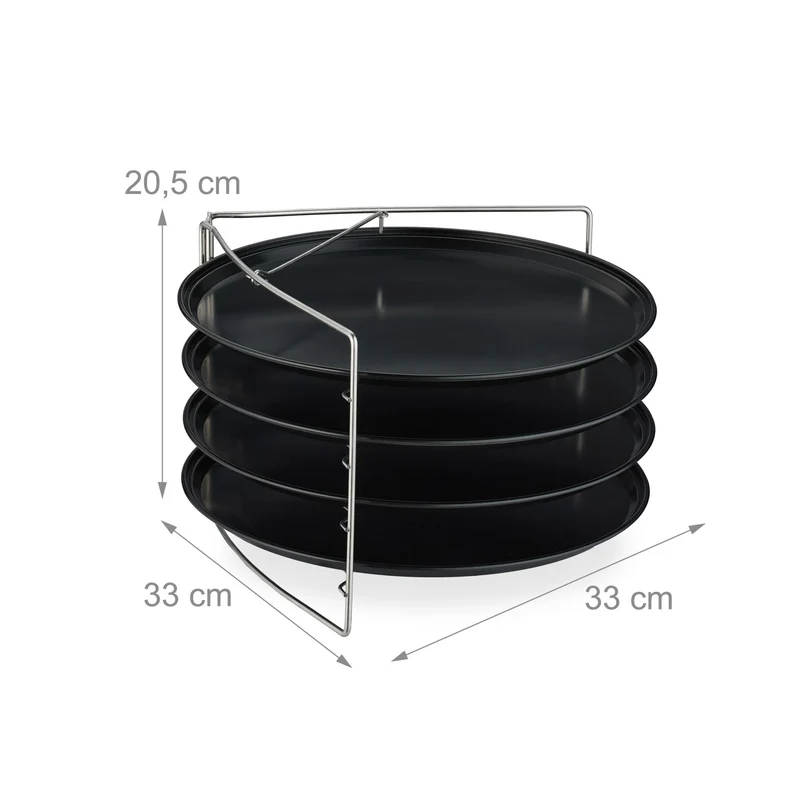 Lot de 4 plaques à pizza rondes avec support cuisson uniforme à la maison en métal noir 13_0017132