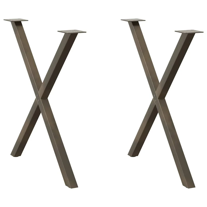 Lot de 2 pieds de table à manger en X pour bureau et salon 70 x 73 cm structure robuste finition mate en acier naturel 02_0057192