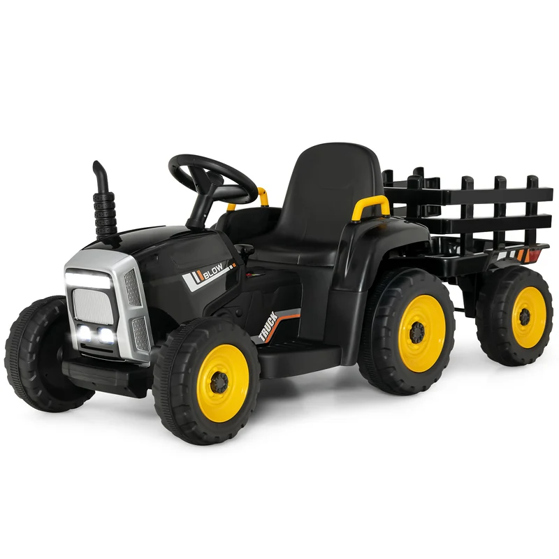 Tracteur électrique avec remorque 135 x 51 x 53 cm 3 vitesses Bluetooth et audio extérieur en PP noir 20_0019284