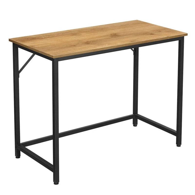 Bureau table poste de travail petite taille 100 x 50 x 75 cm pour bureau salon chambre assemblage simple métal style industriel marron miel et noir 12_0001316