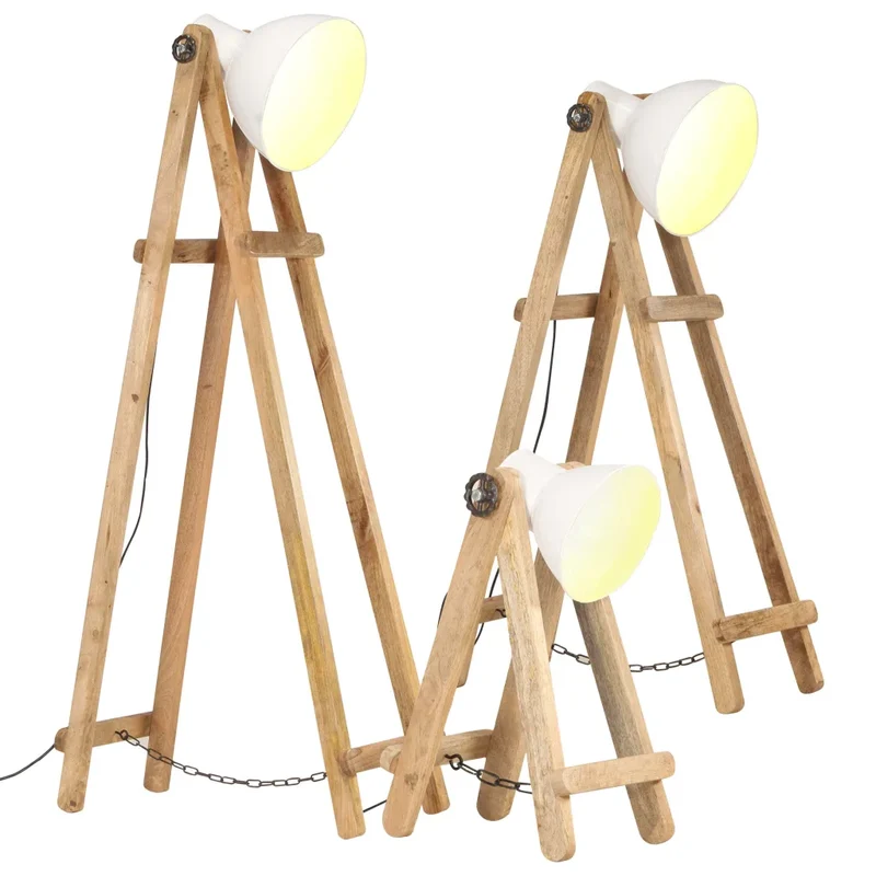 Lot de 3 lampadaires vintage design intérieur 28 x 65 x 150 cm en bois de manguier blanc 02_0046706