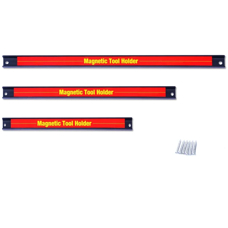 Lot de 3 barres magnétiques pour rangement mural capacité 22 kg design moderne en acier rouge 20_0010606