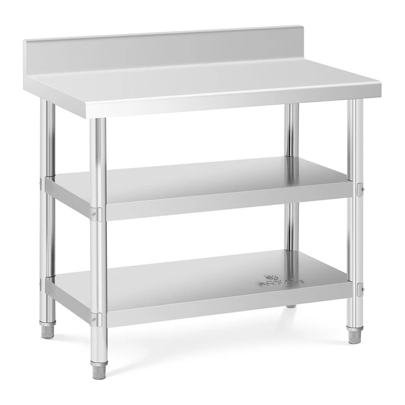 Table de travail inox table de travail en inox adossée avec dosseret 100 x 60 x 16,5 cm 199 kg 2 tablettes 14_0007331