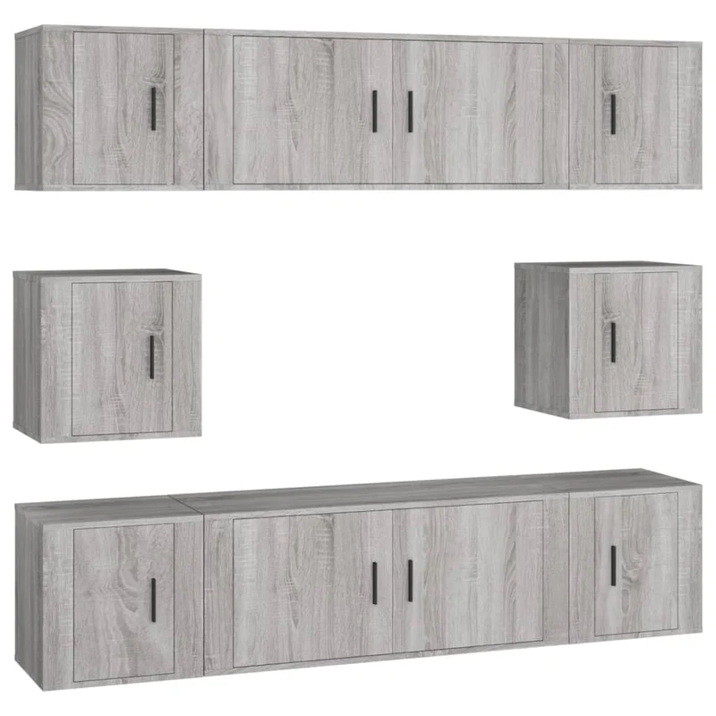 Ensemble de meubles armoire buffet TV télévision salon chambre séjour 8 pièces sonoma bois d'ingénierie gris 02_0025323