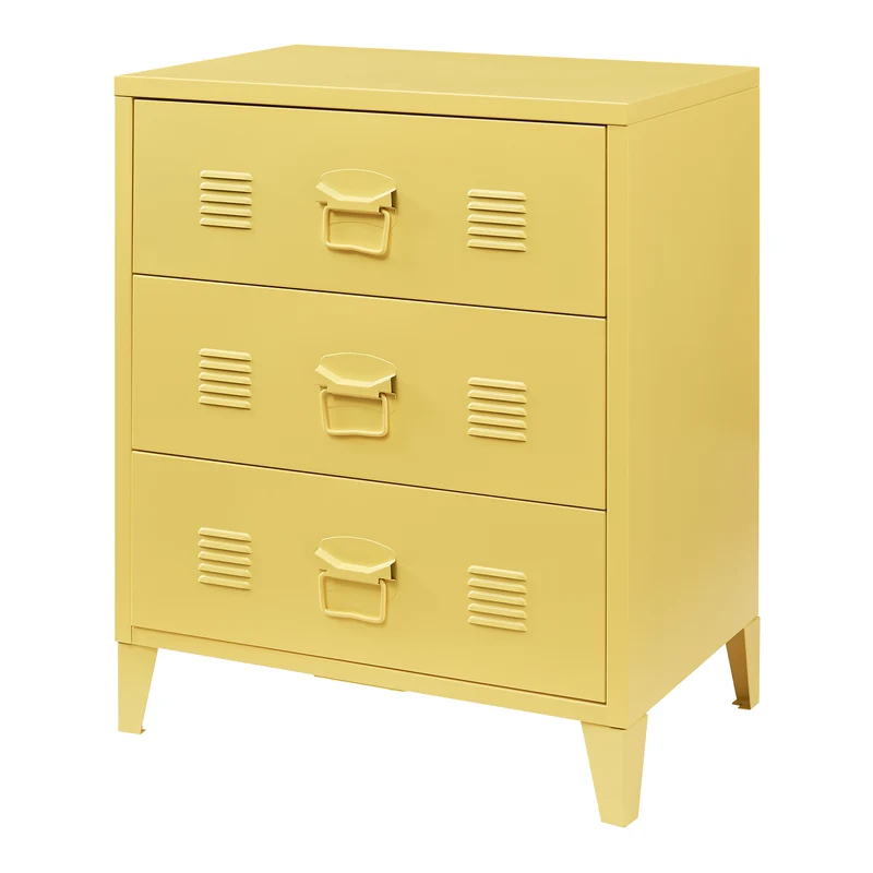 Commode meuble de rangement pratique entrée salon chambre métallique avec 3 tiroirs acier 72 x 60 x 40 cm jaune 03_0009303