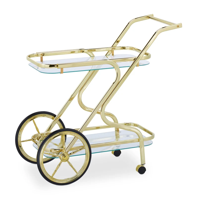 Chariot de cuisine élégant mobile 75 x 45 x 80 cm rangement pratique style moderne en verre laiton 13_0010940