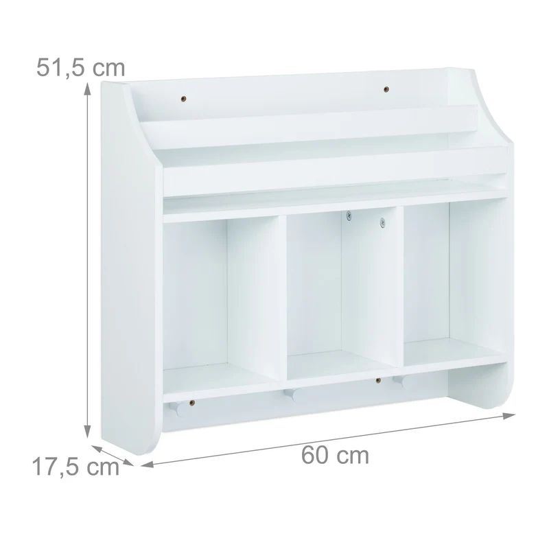 Meuble mural de rangement pratique chambre enfant 80 x 30 x 20 cm avec crochets design épuré en bois blanc 13_0016581