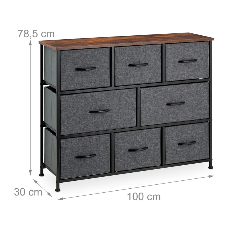 Commode à 8 tiroirs design industriel rangement élégant 80 x 40 x 80 cm en métal noir 13_0012821
