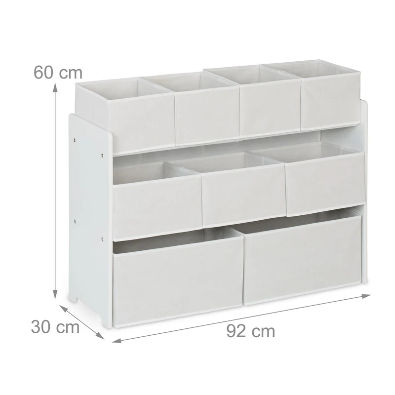 Commode de rangement enfant 9 cases pratiques accessible pour jouets livres peluches en MDF blanc 13_0016475