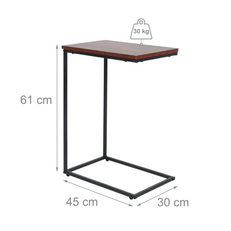 Table d'appoint en C pratique à rangement salon chambre 61 x 45 x 30 cm en MDF marron 13_0017798