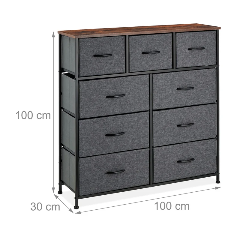 Commode 9 tiroirs pratique salle à manger rangement 110 x 40 x 80 cm en tissu gris 13_0012818