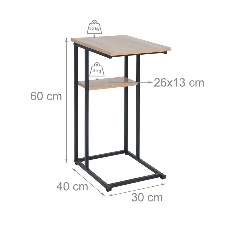 Table d'appoint rectangulaire design contemporain salon 60 x 30 x 60 cm avec deux niveaux en métal noir 13_0017802