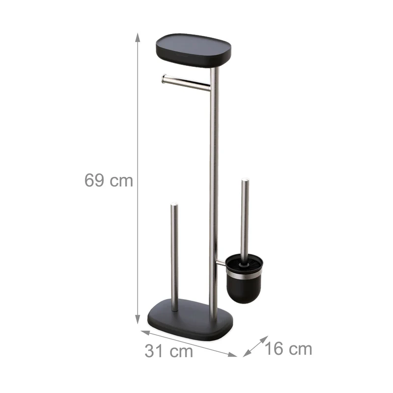 Serviteur WC non fixe pratique pour papier toilette et brosse 69 x 31 x 16 cm en acier inoxydable gris 13_0017372